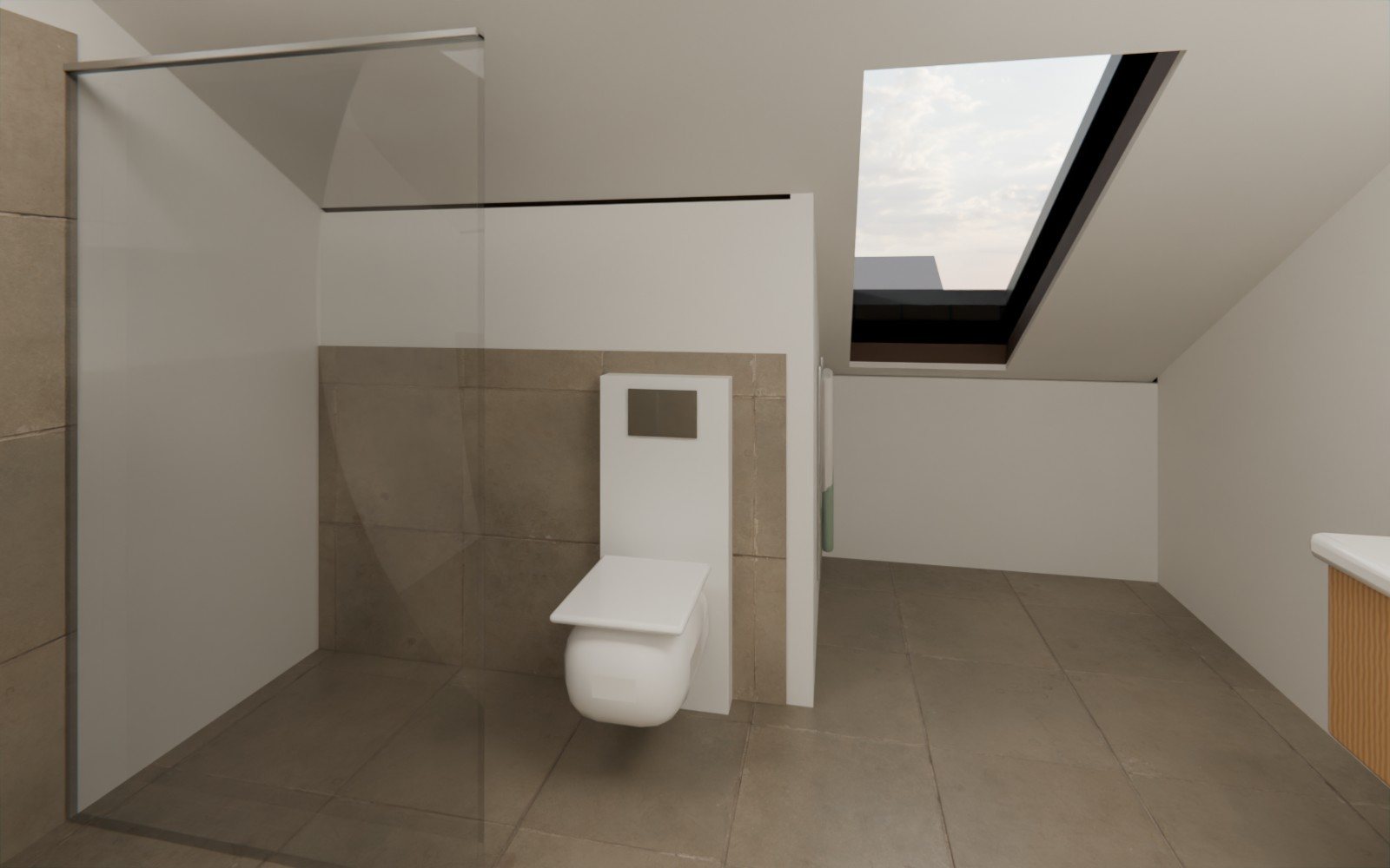 Bad mit Glasduschwand, WC und Dachfenster