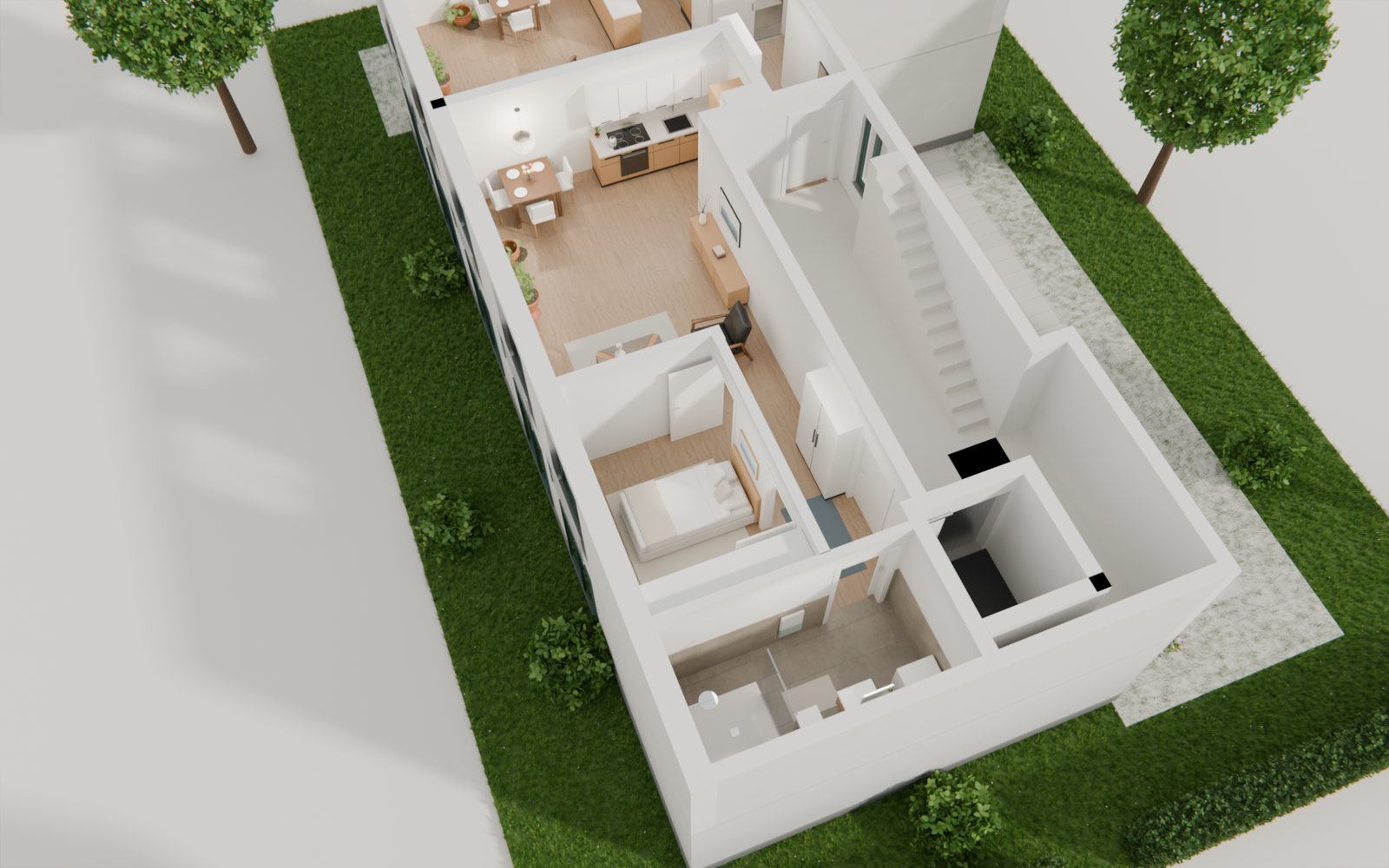 Das Obergeschoss als Puppenhaus von oben